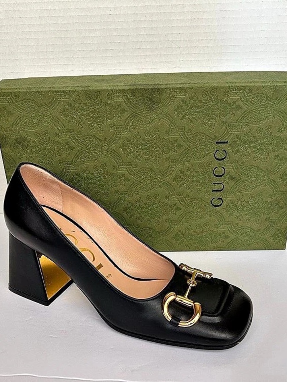 Gucci Horsebit Mid-Heel Pump Black Horsebit Block Heel Pumps